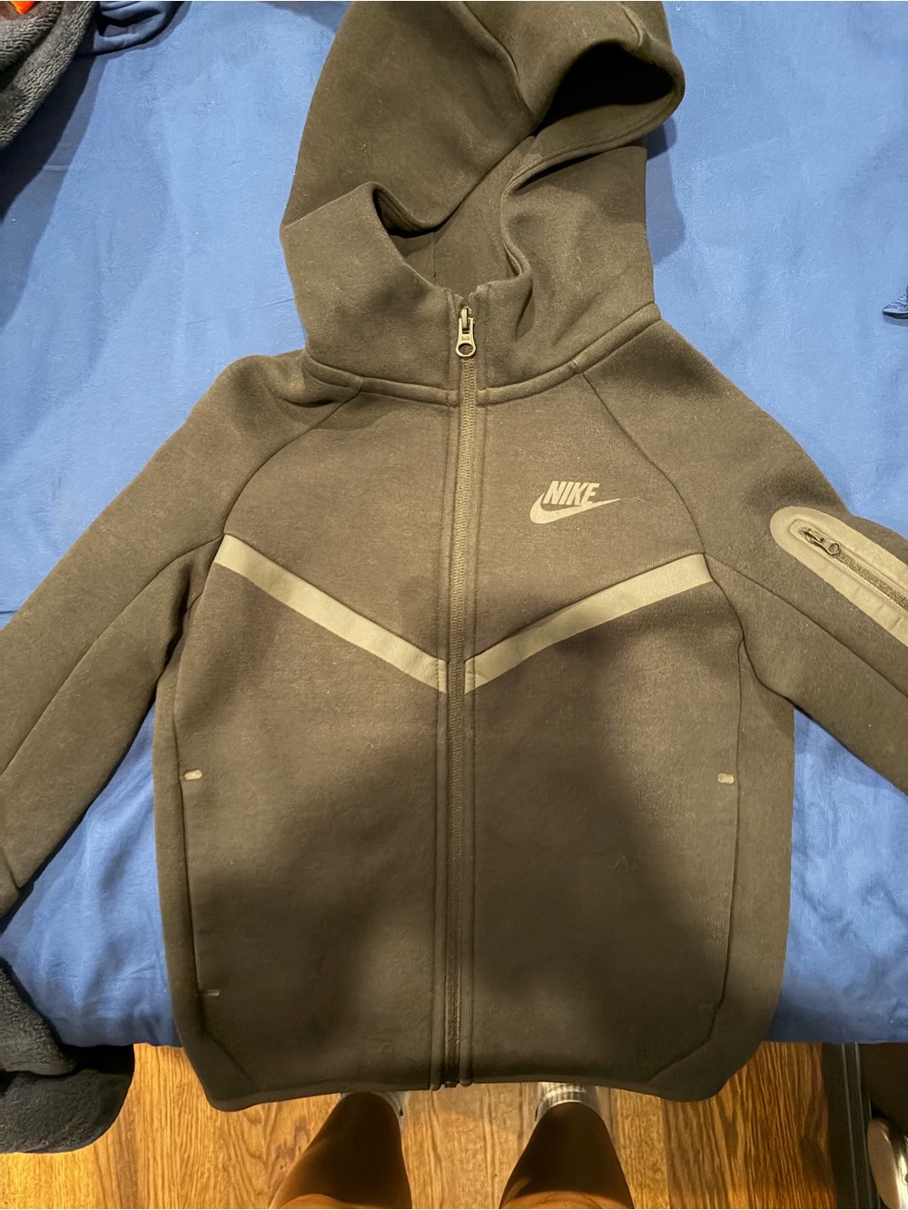 Nike Black Hooded Zip Jacket with Red Logo Patch